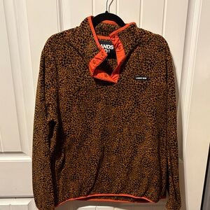 Lands' End Women’s Zip Up Sweater - Leopard with Orange Trim